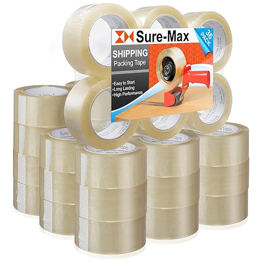 Sure-Max Premium Carton Packing Tape 1.8 mil 330 Feet (110 Yards) - Clear - 1 Case (36 Rolls Total)-DeskLoop Office
