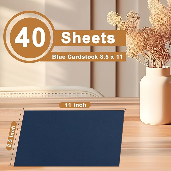 40 Sheets Navy Blue Cardstock 8.5 x 11 Scrapbook Paper, 75lb Heavyweight Blue Card Stock Printer Paper for DIY Card Making, Greeting Cards, School Crafts, Wedding Invitations, Thank You Cards-DeskLoop Office