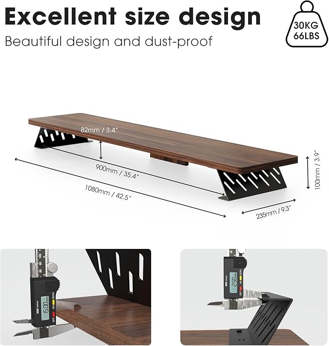 Fenge Dual Monitor Stand Riser, 42.5 Inch Desk Top Shelf for 2 Monitors, Computer Stands for Desk, Wood & Steel Desktop Riser for Laptop, PC, Printer-DeskLoop Office