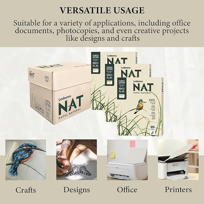 Letter Size (8.5"x11") Natural Sugarcane Pulp Printer Paper, For All Office And Photocopy Printers, Designs, Crafts (3 Reams (1500 Sheets))-DeskLoop Office