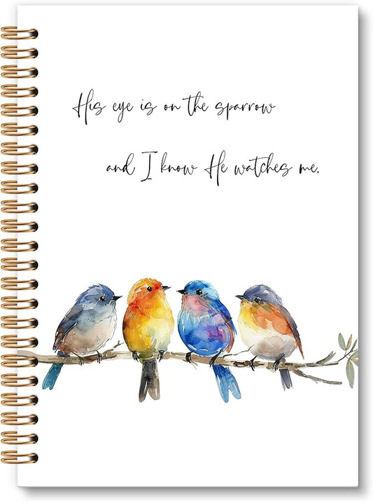 Christian Bird Sparrow Notebook Journal, Rustic Spring Bird Spiral Notebook, Sparrow Watching Notebooks Gifts for Birds Lovers Women Men, Birds Themed School Office Supplies, 6x8.2In-DeskLoop Office