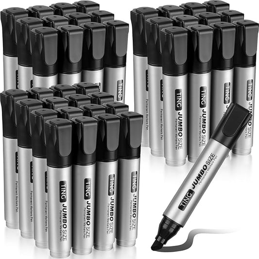 Cholemy 40 Pcs Jumbo Permanent Markers Bulk Large Chisel Tip Permanent Markers Quick Drying Pens for Office Teacher Supplies(Black)-DeskLoop Office
