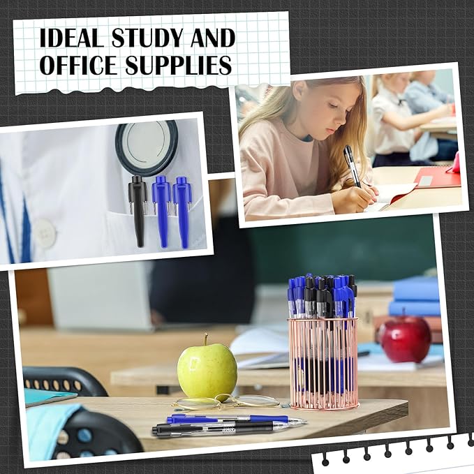 Fulmoon 100 Pcs Gel Ink Pens Retractable Ballpoint Medium Point 1.0 mm Ballpoint Smooth Writing Click Pens for Journal Writing Office Home(Black and Blue Ink)-DeskLoop Office