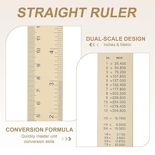 HARFINGTON 6pcs Metal Straight Ruler 15cm Metric SAE Aluminum Alloy Measuring Rulers Scale Tool with Hole for Measure Study Reading Classroom Office, Beige-DeskLoop Office