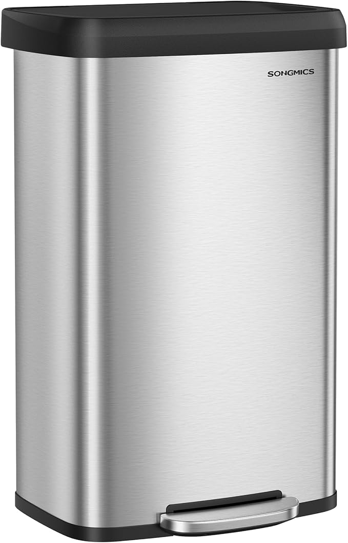 SONGMICS Kitchen Trash Can, 21 Gallon (80 L) Stainless Steel Garbage Can, with Stay-Open Lid and Step-on Pedal, Soft Closure, Tall, Large and Space-Saving, Silver and Black ULTB534E01-DeskLoop Office