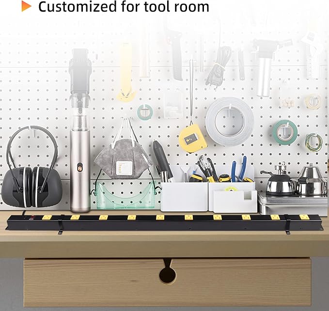 10 Outlet Long Power Strip Surge Protector, Heavy Duty Industrial Metal Power Strip 6 Feet, Wall Mountable, for Work Bench, Shop, Garage, Black (1000 Joules)-DeskLoop Office
