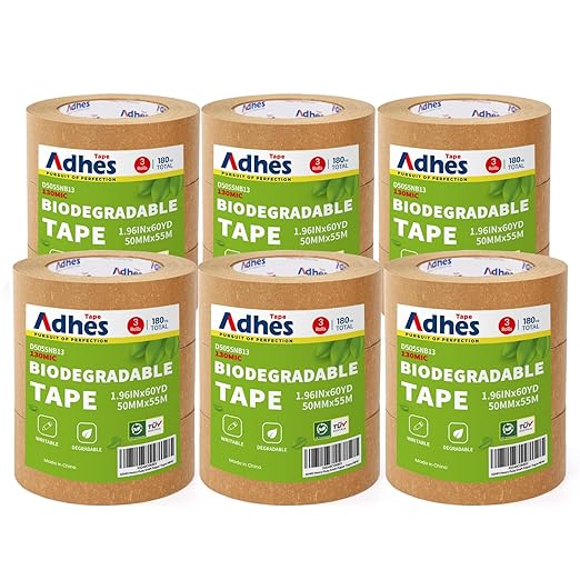 ADHES Kraft Paper Tape, 2 Inch x 60 Yards x 18 Rolls, Biodegradable Paper Packing Tape Writable & Uncoated Brown Shipping Tape for Shipping, Moving, Sealing-DeskLoop Office