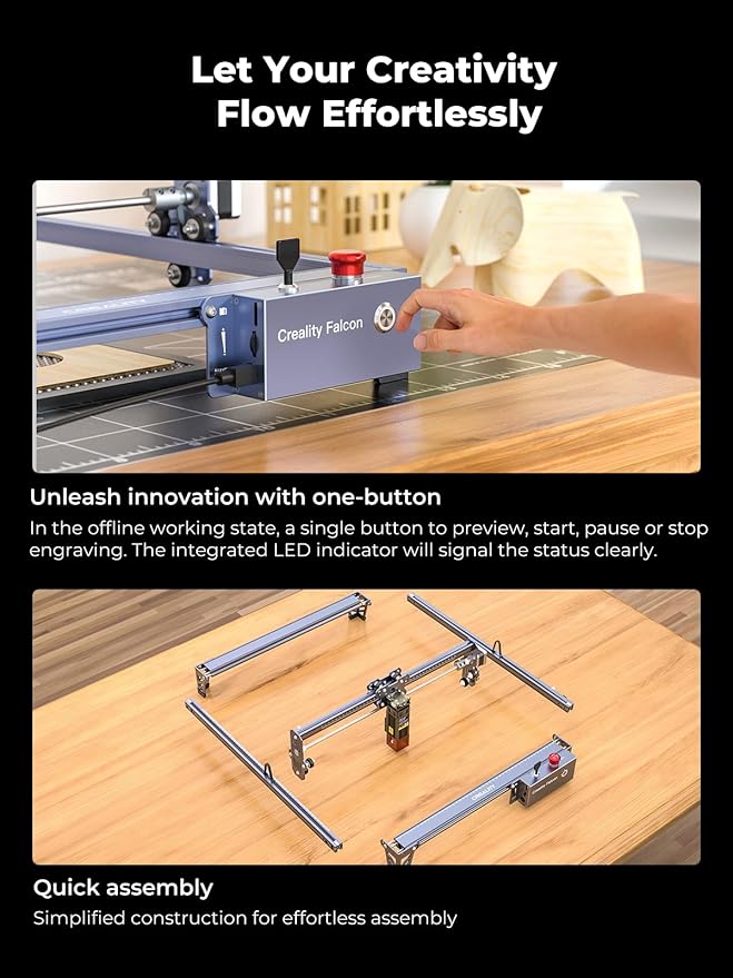Creality 72W Output Power Laser Engraver, Falcon Pro 10W with Air Assist Laser Engraving Machine, CNC Machine Laser Engraver for Wood and Metal, Paper, Acrylic, Leather-DeskLoop Office