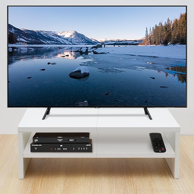 TEAMIX 2 Tier White Monitor Riser Stand, Wood Desktop Stand with storage for Laptop/PC/Printer/Keyboard, TV Stand Shelf Home Office Desk Accessories-DeskLoop Office