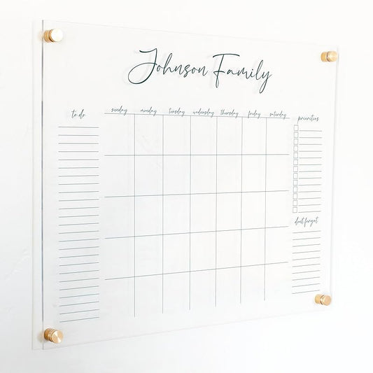 Personalized Clear Acrylic Calendar for Wall, Calendar Whiteboard for Wall, Dry Erase Wall Calendar, Wall Calendar Organizer System for Home (Cursive, Jade, 23"W x18.5"H)-DeskLoop Office