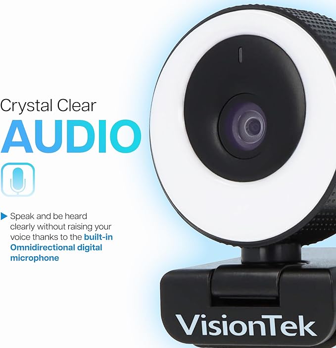 VisionTek VTWC40 Premium Autofocus Full HD 1080P 60FPS Webcam, Chromebook, Computer Video Camera, Digital Dual Microphones, Privacy Cover, 96-Degree Viewing Angle, Work, Study, & Stream (901442)-DeskLoop Office