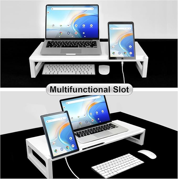 Monitor Stand Riser – 22-Inch Computer Monitor Stand with Multifunctional Slot, Multi-Purpose Desktop Storage for Laptop, Printer, TV-DeskLoop Office