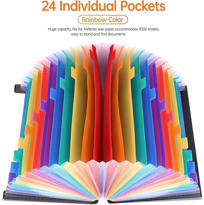 CHEPULA 2 Pack 24 Pockets Accordion File Organizer, A4 Multicolored Expanding File Folder, Large Capacity File Organizer Expandable Folder with Expandable Cover Document Organizer File Box-DeskLoop Office