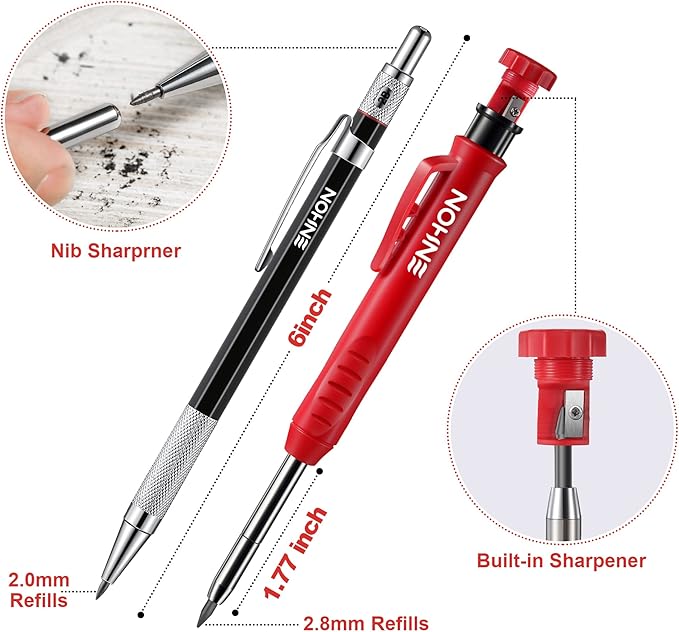 6 Pack Carpenter Pencil with Sharpener, Mechanical Carpenter Pencils with 36 Refills, Heavy Duty Construction Pencil Woodworking Tools for Architect Marking-DeskLoop Office