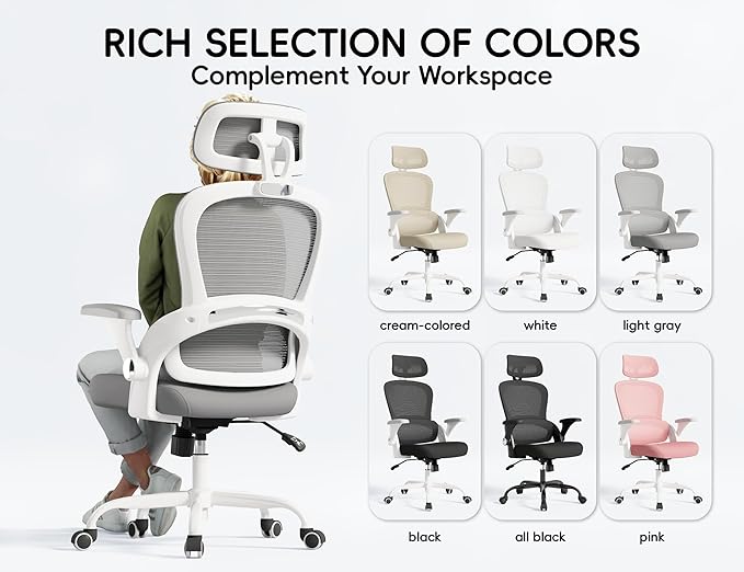TRALT Office Chair - Ergonomic Office Chair with Back Support, Computer Chair - Home Office Desk Chairs, 330lbs Wide Seat Big and Tall Office Chairs with Headrest, Comfy Desk Chairs (Grey)-DeskLoop Office