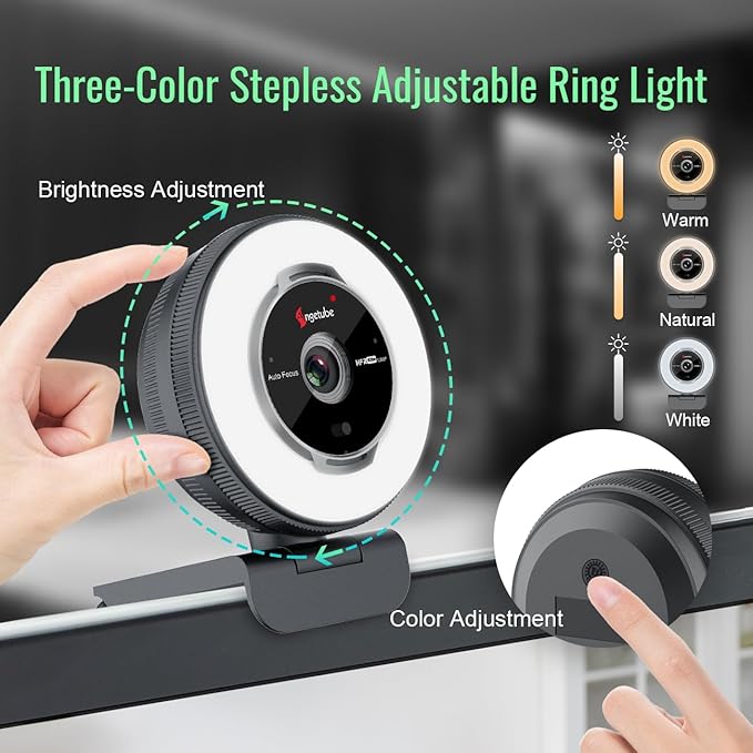 Angetube Streaming Webcam with Microphone: 1080P 60FPS USB Web Cam with Ring Light and Remote Control - HD Web Camera with 5X Digital Zoom Built in Privacy Cover,for PC|Computer|Laptop|Mac|Desktop-DeskLoop Office