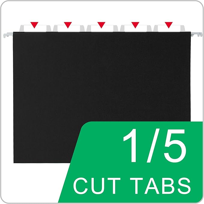 Black Hanging File Folders,25 Packs Letter Size File Folder,Designed for Bulky Files,Filing Cabinet,1/5 Adjustable Tabs for Office,School,Home-DeskLoop Office