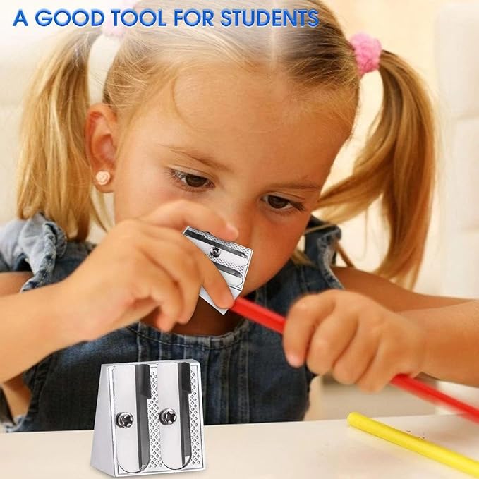Metal Pencil Sharpeners, 4pcs Manual Double Hole Pencil Sharpener for Colored Graphite Pencils, Crayon Sharpener, Home School Office-DeskLoop Office