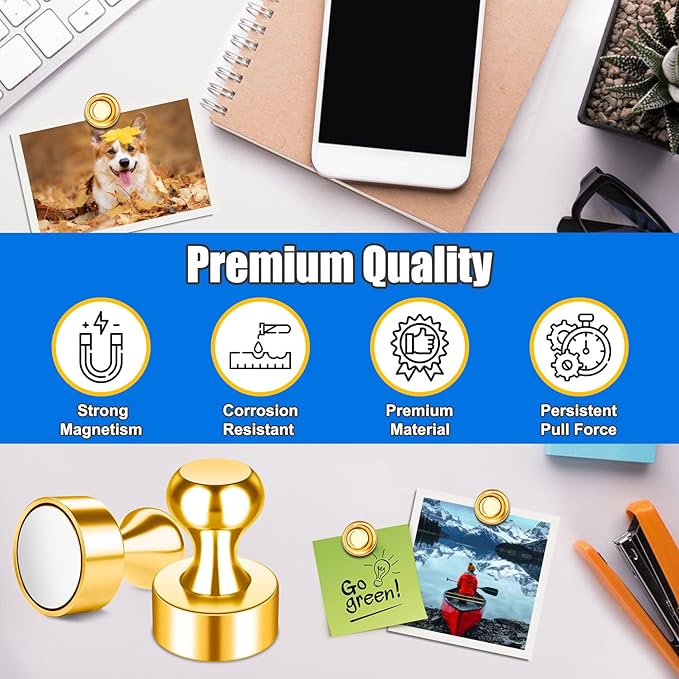 Strong Refrigerator Magnets, Whiteboard Magnets for Small Gold Push Pins, 18 PCS Magnetic Clips Heavy Duty for Desk Accessories, Kitchen Decor, Crafts, Locker, Map Decorative-DeskLoop Office