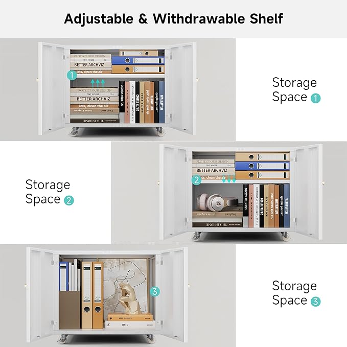 Warmiehomy Metal Printer Stand with Storage Mobile Printer Tables for Small Spaces with Door Adjustable Shelf White File Cabinet on Wheels for Home Office-DeskLoop Office