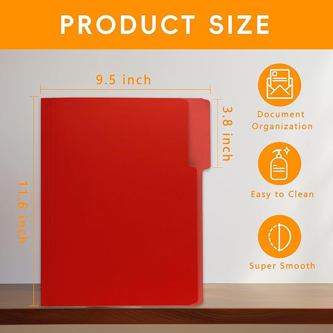 100 Packs Red File Folder,1/3-Cut Tabs,File Folders Letter Size,8.5x11 File Folders for Office,School and Home,Organizer Documents-DeskLoop Office