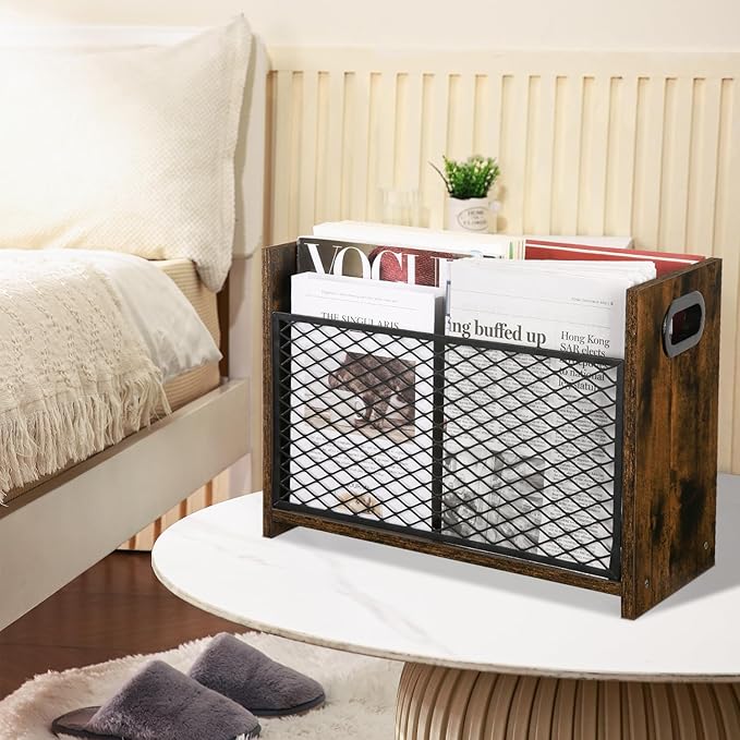 YINMIT Magazine Holder, Magazine Rack for Desktop and Home Office, Farmhouse File Storage Basket for Letters, Magazines, Books, Newspapers (Large)-DeskLoop Office