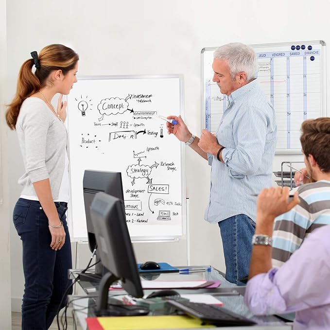 H-Qprobd 24"x36" Dry Erase Board with Stand - Adjustable Height Double Side Mobile Magnetic Rolling Whiteboard on Wheels for Home, Office & School-DeskLoop Office