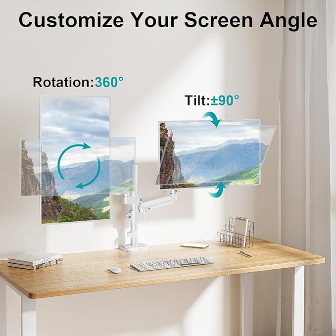 MOUNT PRO Dual Monitor Mount for 13-32" Computer Screen, Tall Monitor Stands for 2 Monitors, Adjustable Gas Spring Double Vertical Monitor Desk Mount, Each Arm Holds 4.4 to19.8lbs, VESA Mount, White-DeskLoop Office