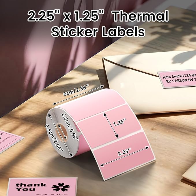 2.25x1.25 Inch Thermal Labels Pink, Holographic Sliver Barcode Thermal Labels for Thermal Printer and Small Business, Multi-Purpose Rectangle Stickers, 500 Sheets/Roll-DeskLoop Office