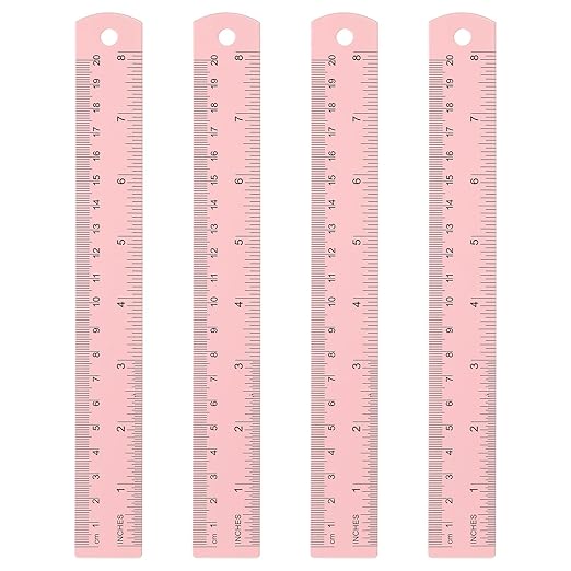 HARFINGTON 4pcs Metal Straight Ruler 20cm Metric SAE Aluminum Alloy Measuring Rulers Scale Tool with Hole for Measure Study Reading Classroom Office, Pink-DeskLoop Office