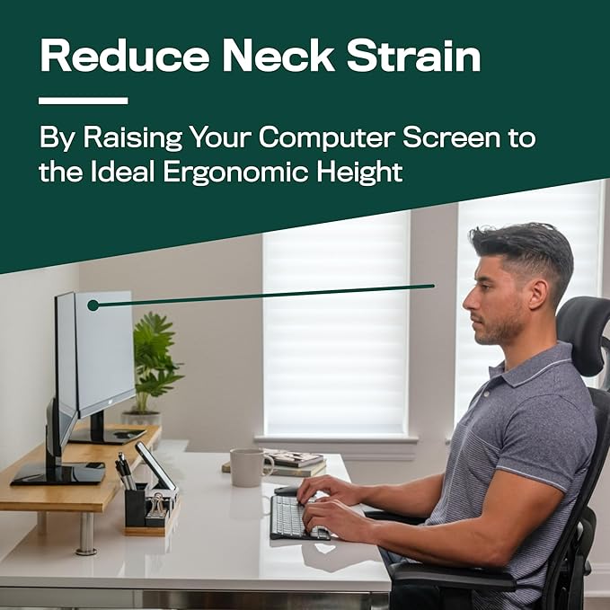 The Original Bamboo Dual Monitor Stand (As Seen On PBS) - 42 Inch Large Monitor Riser for Computer Screens, Laptop or TV - Desk Shelf Adds Storage Space and Improves Ergonomics - Natural-DeskLoop Office