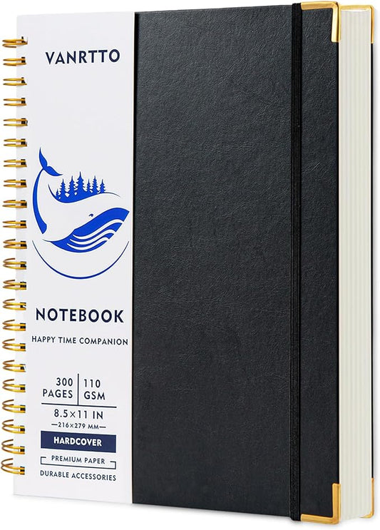 Spiral Notebook, Hardcover 8.5 x 11 IN College Ruled Notebooks, 300 Pages Notebooks for Work and School, 110 GSM Thick Papers Journals for Writing, Office Supplies for Women and Men Black-DeskLoop Office