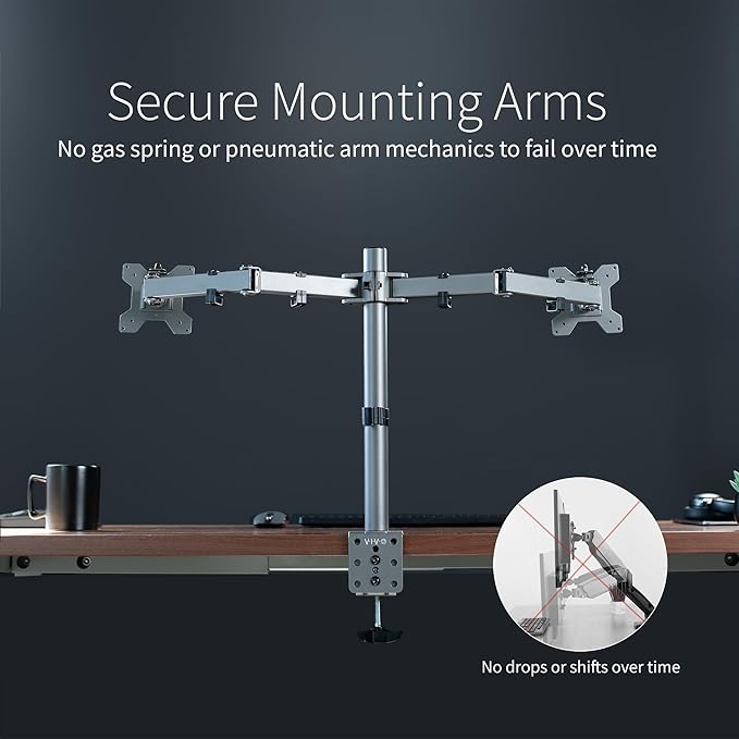 VIVO Dual Monitor Desk Mount, Heavy Duty Fully Adjustable Steel Stand, Holds 2 Computer Screens up to 30 inches and Max 22lbs Each, Gray Color, STAND-V002-GY-DeskLoop Office