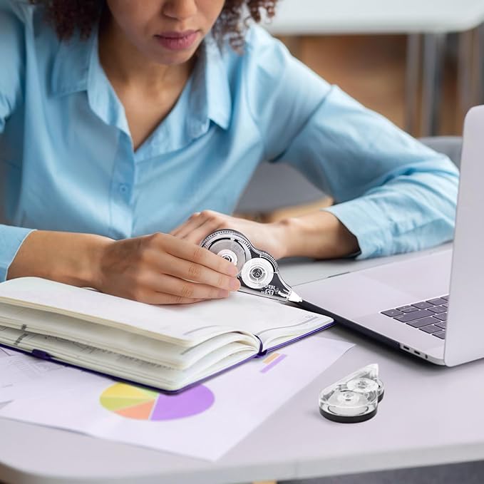 12 Pcs Correction Tape, 39.37 Ft White Wrong Out Tear-Resistant Bulk, Instant Corrections Easy to Use Applicator for School, Office, Note Taking, Journal (Tape Width 0.2 in,Clear)-DeskLoop Office