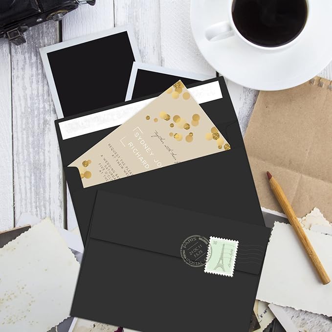 70 Packs A2 Black Envelopes for 4.5x5.5 Cards, Invitations, Photos, RSVP, Greeting Cards - Self-Seal Postcard Envelopes-DeskLoop Office