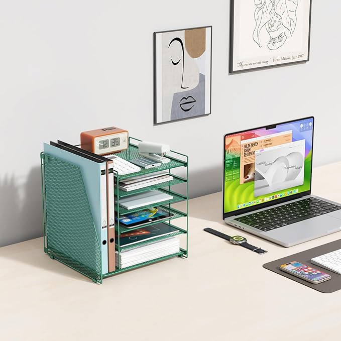 gianotter Desk Organizers and Accessories, 6-Tier Paper Organizer with Magazine rack, File Organizer for Desk, Office Accessories & Workspace (Green)-DeskLoop Office