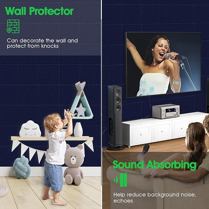 Large Cork Board for Office Wall Decor,48"x36"-12 Pack Felt Wall Tiles with 35 Push Pins, Thicker 0.47in, Felt Bulletin Board Pin Board Cork Boards for Walls - Dark Blue-DeskLoop Office