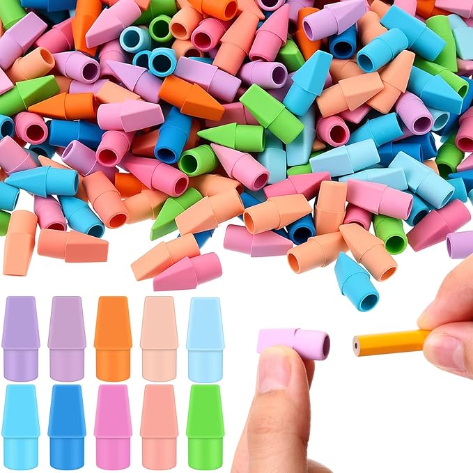 Crtiin 1000 Pcs Pencil Top Erasers Bulk Caps for Pencils Chisel Shape Erasers Toppers Classroom Party Favors Games Prizes Funny Pencil Eraser Cap for Kids Studying Supplies Home Office (Pastel)-DeskLoop Office