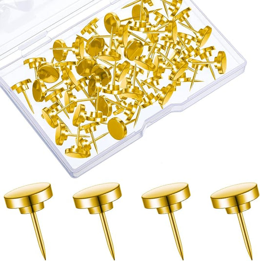 30 Pieces Push Pins, Metal Thumb Tacks for Picture Photo Hanging, Wall Pins for Board Posters Bulletin Maps, Wall Tack for Office Home Decorative (Gold)-DeskLoop Office