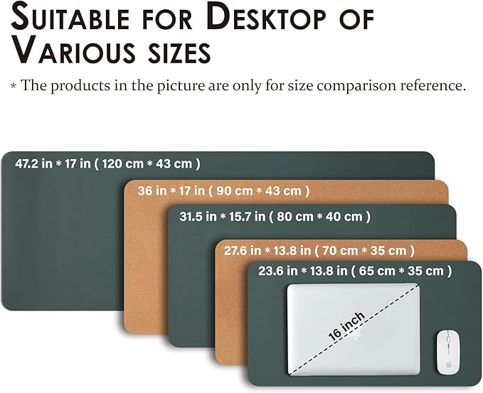 Cork Desk Mat - Dual-Sided Desk Pad for Office and Home - Desk Organization and Accessories - Ideal for Large Mouse Pad and Desk Mats on Top of Desks(Dark Green,27.6"x 13.8")-DeskLoop Office