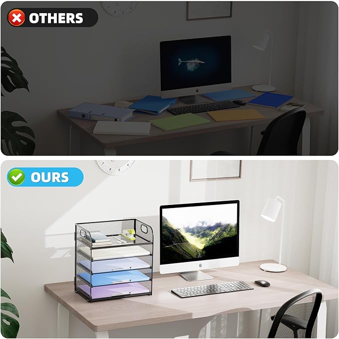 Marbrasse 5 Tier Paper Organizer Letter Tray, Mesh Desk File Organizer with Handle, Paper Sorter Desk Organizer for Home Office Supplies(Black)-DeskLoop Office