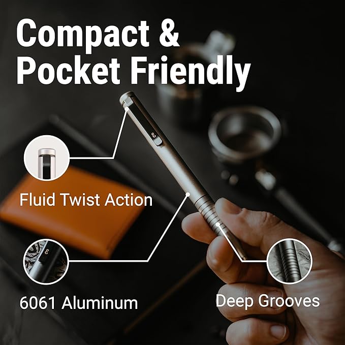 Everyman Grafton Mini Twist Refillable 0.7mm Ball Point Pen Gunmetal | Sleek Anodized Aluminum Pocket Pen with Grooved Grip | Smooth Writing EDC Ink Pen for Office, Travel, Work & Gifting-DeskLoop Office