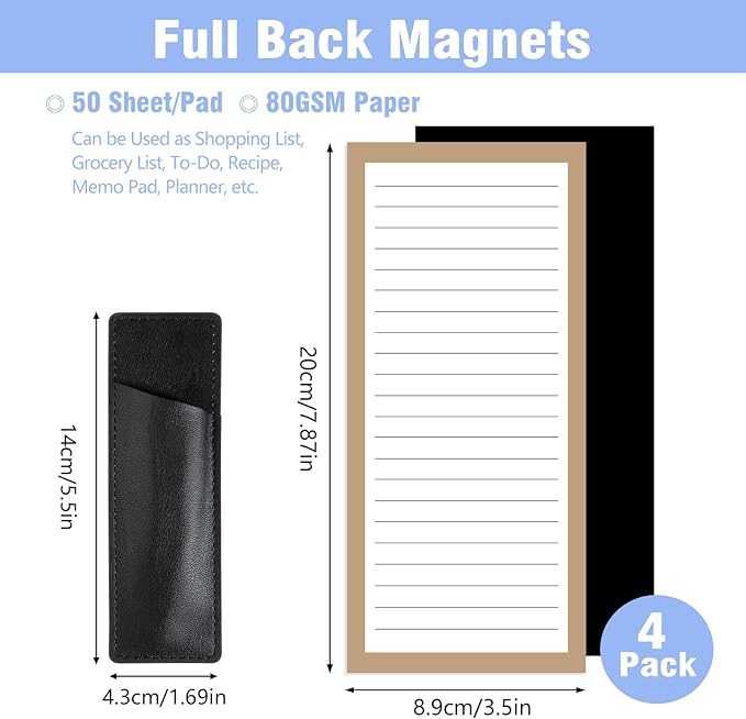 4 Pack Magnetic Note Pad for Fridge with Pen Holder, Totally 200 Sheets Magnetic To Do List, Grocery List, Shopping List, Memo Pads for Refrigerator(Dark Color)-DeskLoop Office