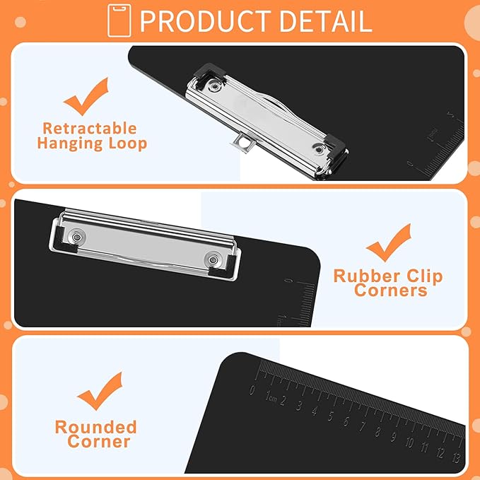 Black Clipboards, PANDRI 12 Pack Plastic Black Clipboards with Low Profile Clip 12.5 x 9 Standard Letter Size Clipboard for classrooms Office-DeskLoop Office