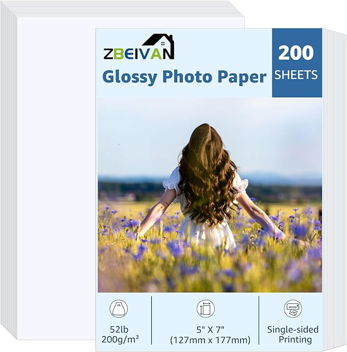 ZBEIVAN 5x7 Photo Paper, Glossy Photo Papers 200 Sheets, 5 x 7 Inkjet Printer Photo Paper for Dye Ink, 200 GSM-DeskLoop Office