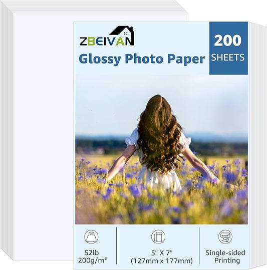 ZBEIVAN 5x7 Photo Paper, Glossy Photo Papers 200 Sheets, 5 x 7 Inkjet Printer Photo Paper for Dye Ink, 200 GSM-DeskLoop Office