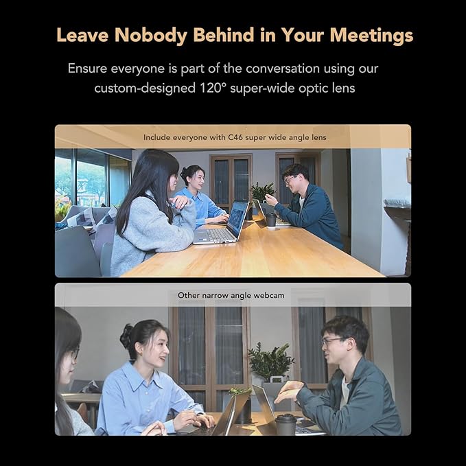 NUROUM C46 4K Video Conference Webcam, 8MP CMOS/AI Auto-Framing/5x Zoom, Conference Room Camera with Noise Cancelling Microphone&Speaker, 16ft Voice Pickup for PC/Laptop Zoom/Teams-DeskLoop Office