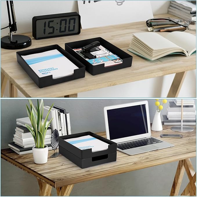 Stackable Letter Tray Paper Organizer, A4 Size Desk Holder for Letter Paper/Stationery/Desk Accessories, Black Holder File Organization for Office, School, Home Storage (2 Pack)-DeskLoop Office