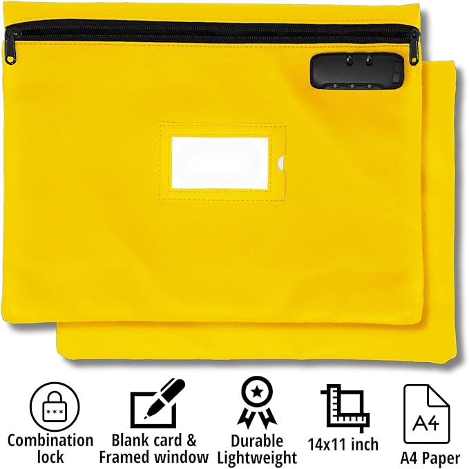 Yellow Notary Bag with Lock | 14x11 inch | Zipper Supplies Bag | Locking Document Case for Notary Kit, Stamp, Embosser, Ink Pad, and Valuables-DeskLoop Office