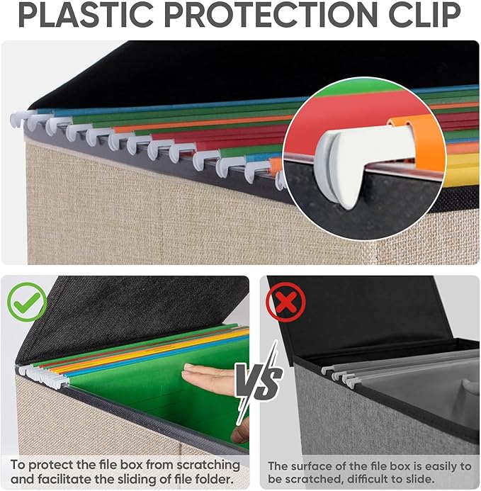 BALEINE File Organizer Box with Lid, Collapsible File Folder Organizer with Plastic Slide, Hanging File Folder Box for Office Document Storage (2 Pack, Beige)-DeskLoop Office